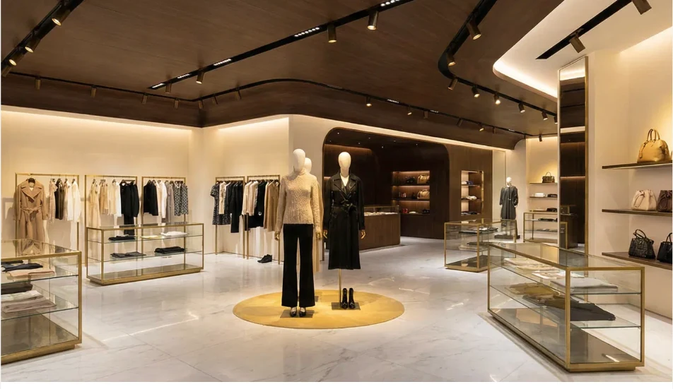 Ferragamo boutique lighting project with adjustable track lights for fashion retail display
